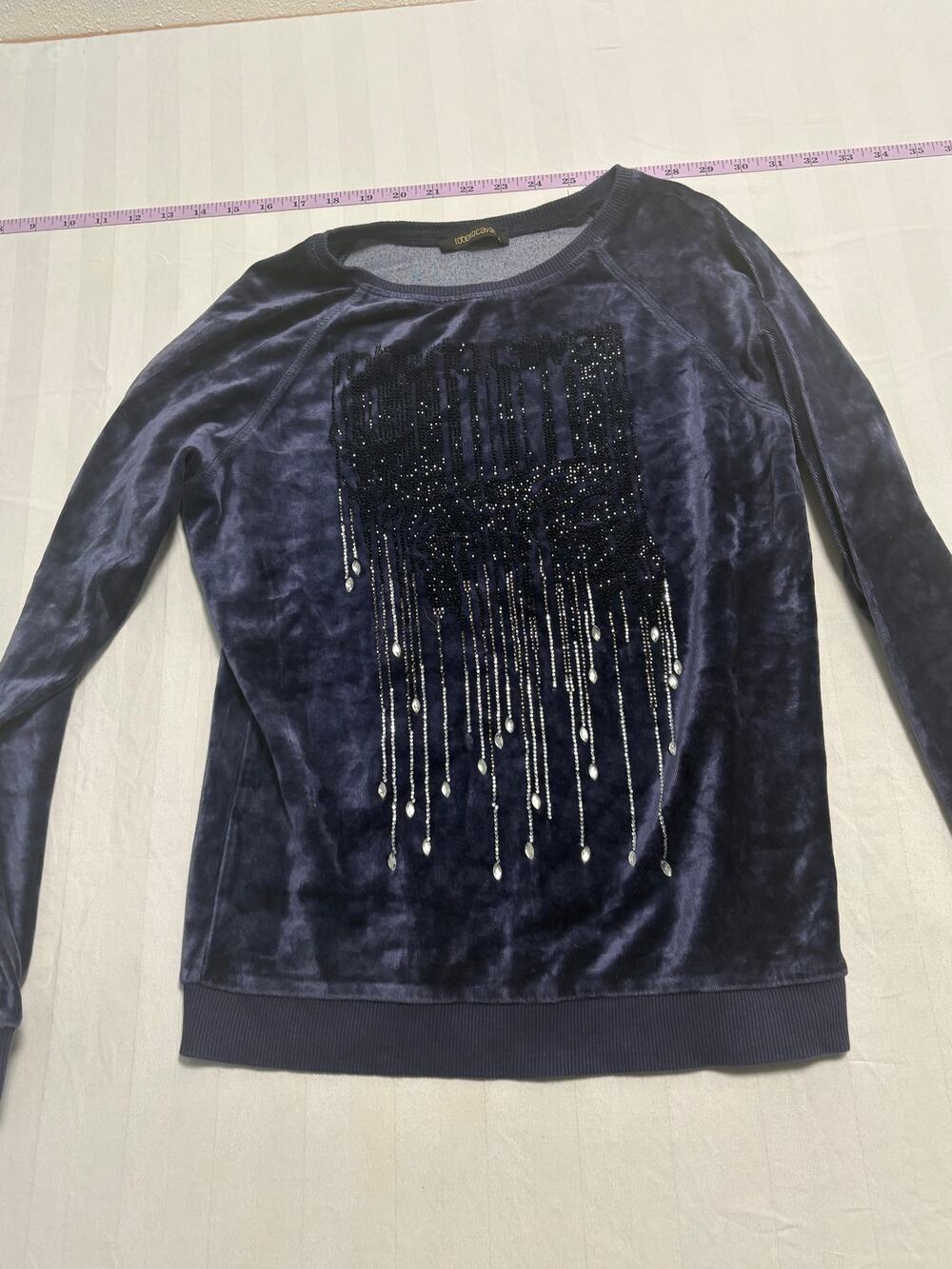 Roberto Cavalli Navy Velour Rhinestone 2 PieceSuit Tracksuit Set Size M Y2K